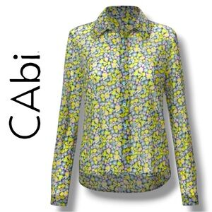 CAbi Style #6406 Size S Lightweight Nylon-Spandex Long Sleeve Button Down Blouse